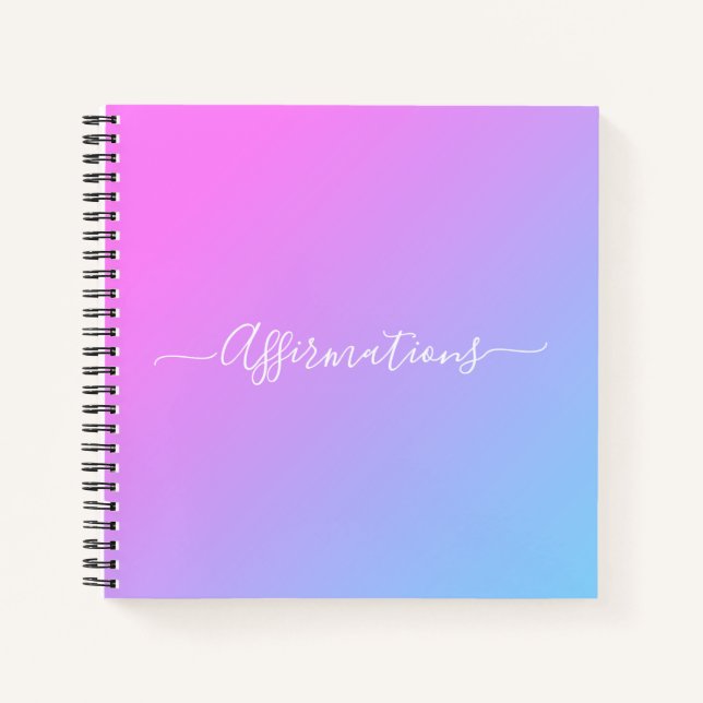 Blue Pink Tie Dye White Typography Affirmations Notebook (Front)