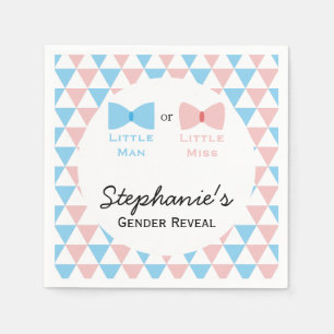 Blue, Pink Triangles Gender Reveal Bow and Bow Tie Napkin