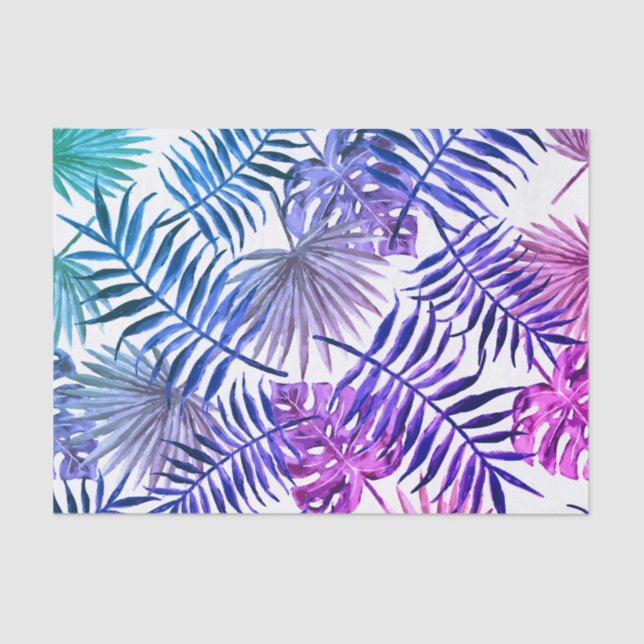 Blue & Pink Tropical Palm Fronds Tissue Paper (Front)