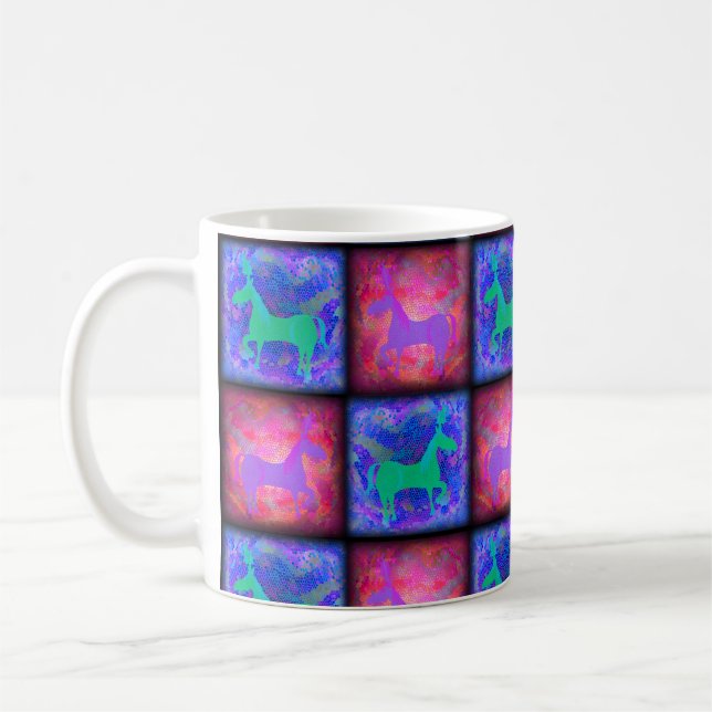 Blue Pink Unicorn Checks Epic Neon Design Coffee Mug (Left)