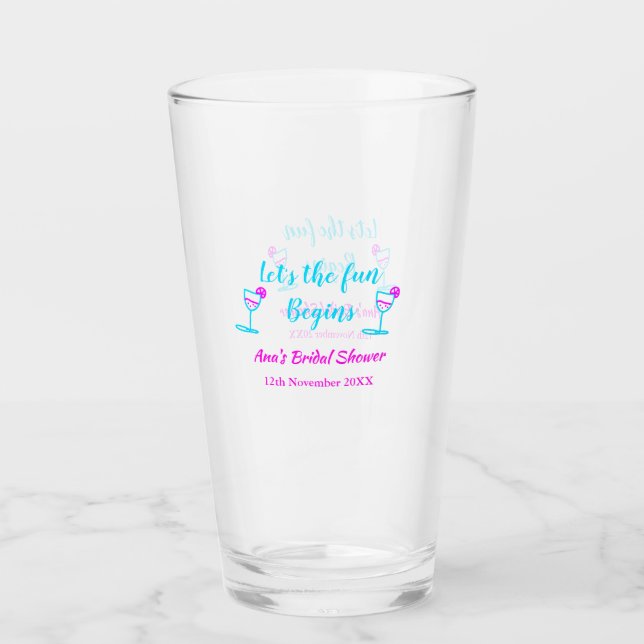 Blue pink vine glass bridal shower let's fun begin (Front)