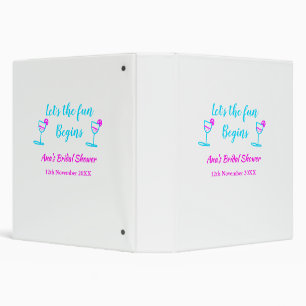 Blue pink vine glass bridal shower let's fun begin binder