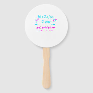 Blue pink vine glass bridal shower let's fun begin hand fan