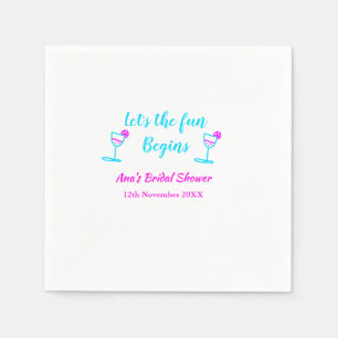 Blue pink vine glass bridal shower let's fun begin napkin