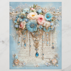 Blue Pink Vintage Junk Journal Scrapbook Paper