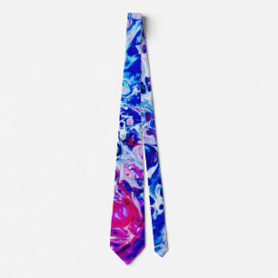 Blue Pink Watercolor Abstract Pattern Neck Tie