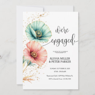 Blue & Pink Watercolor Engagement Party Invitation