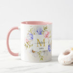 Blue & Pink Watercolor Floral Monogram Mug<br><div class="desc">Blue & Pink Watercolor Floral Monogram Personalized Blue & Pink Watercolor Floral Monogram Mug - Custom Name and Initial Coffee Cup - Elegant Mug for Birthdays, Bridesmaids, or Mother’s Day. Start your morning with a touch of botanical beauty! This elegant ceramic mug features a lush wrap-around design of watercolor flowers...</div>
