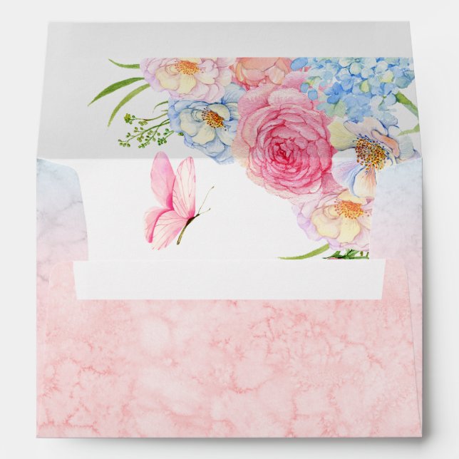 Blue pink watercolor flowers Envelope (Back (Bottom))