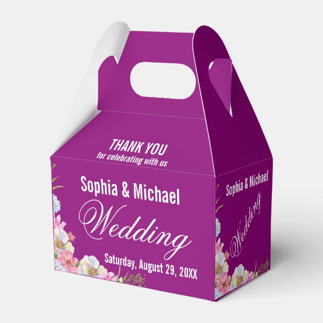 Blue Pink Watercolor Flowers Wedding  Favor Box (Front Side)