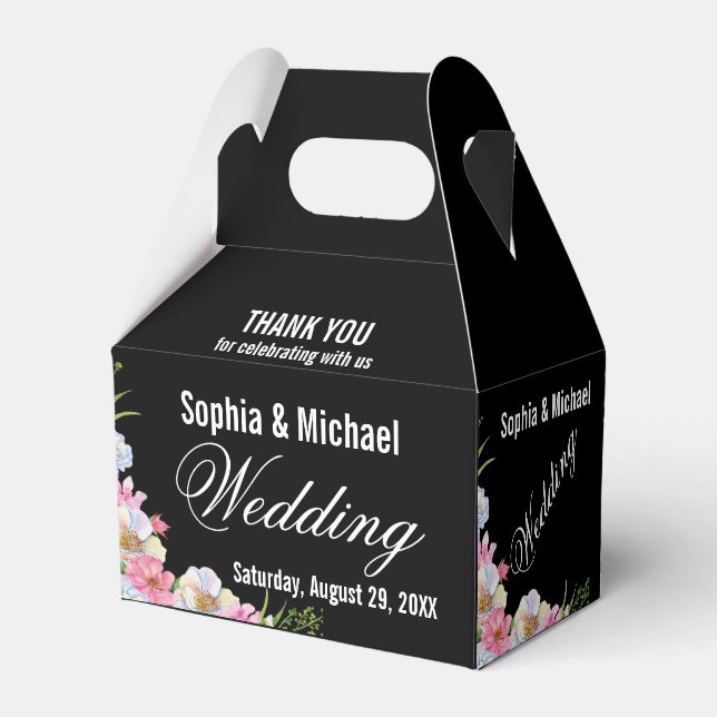 Blue Pink Watercolor Flowers Wedding  Favor Box (Back Side)