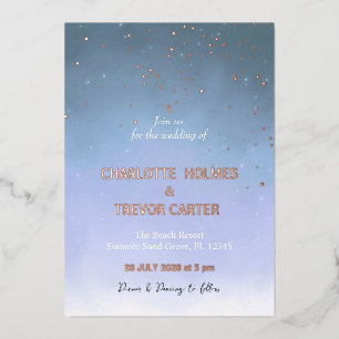 Blue Pink Watercolor Modern Stars Wedding Gold
