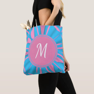 Blue Pink Watercolor Pattern Monogram Personalize Tote Bag