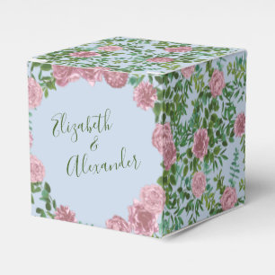 Blue Pink Wedding Floral Roses Favor Box