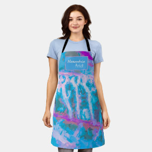 Blue Pink White Abstract Watercolor Personalize Apron