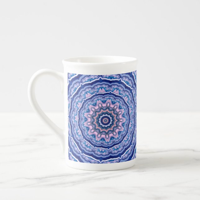 Blue Pink White Agate Boho Mandala Bone China Mug (Left)