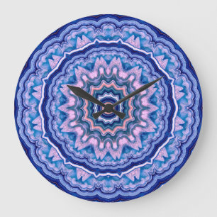 Blue Pink White Agate Boho Mandala  Large Clock
