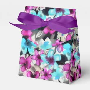 Blue Pink White Black Watercolor Flowers Pattern Favor Box