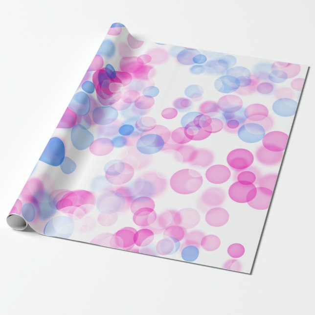 Blue Pink White Bubbles Bokeh Effect Wrapping Paper (Unrolled)