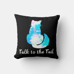 Blue Pink White Cat Abstract Talk to the Tail Throw Pillow