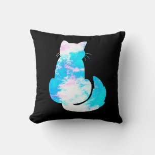 Blue Pink White Cat Back Turned Abstract Throw Pillow