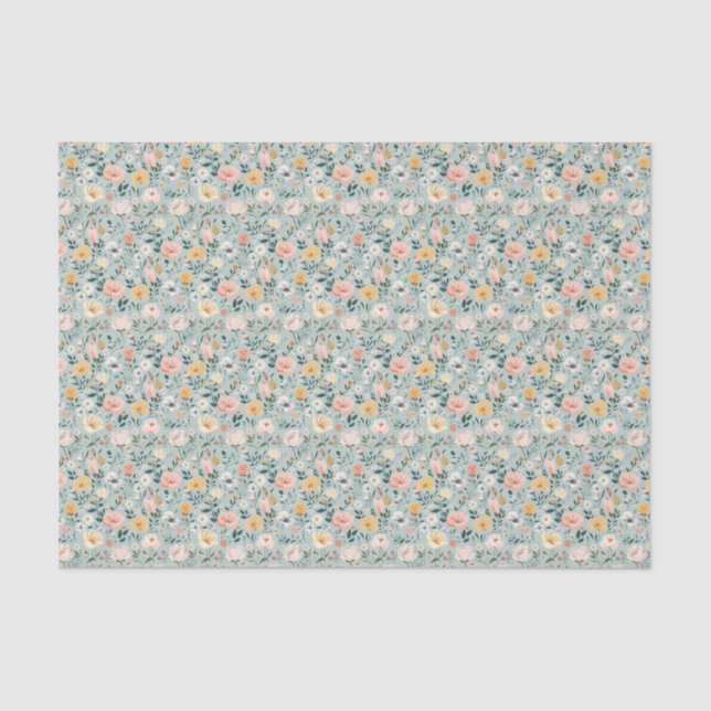 Blue Pink White Floral Birthday Bridal Shower Tissue Paper (Front)