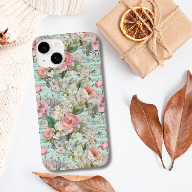 Blue Pink White Floral Shabby Chic Victorian Case-Mate iPhone Case (Blue Pink White Floral Shabby Chic Vintage Antique iPhone case)