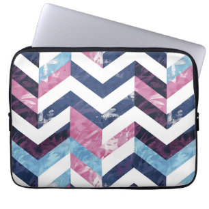Blue Pink White Marble Chevron Laptop Sleeve