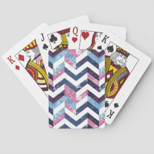 Blue Pink White Marble Chevron Playing Cards
