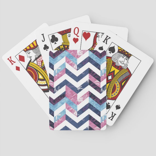 Blue Pink White Marble Chevron Playing Cards (Back)