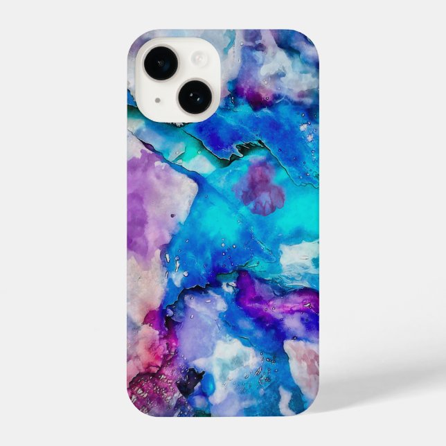 Blue Pink White Watercolor Abstraction iPhone Case (Back)