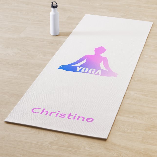 Blue-Pink-White Yoga Pose and Custom Name Yoga Mat (In Situ)