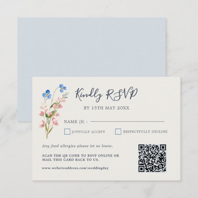 Blue Pink Wildflowers Response Card (Front/Back)