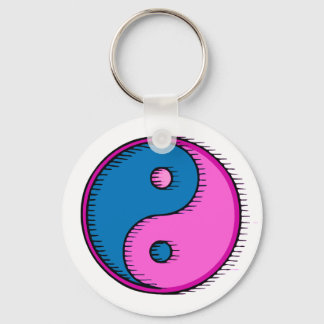 Blue Pink Windblown Yin Yang Keychain