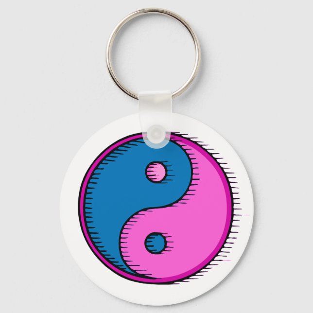 Blue Pink Windblown Yin Yang Keychain (Front)
