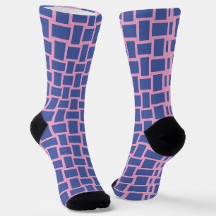 Blue Pink Woven Blocks Pattern Socks