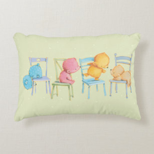 Blue, Pink, Yellow, and Brown Bears Play Decorative Pillow
