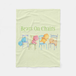 Blue, Pink, Yellow, and Brown Bears Play Fleece Blanket