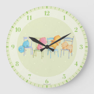 Blue, Pink, Yellow, and Brown Bears Play Large Clock