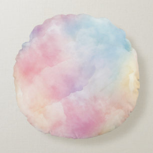 Blue PInk Yellow Cotton Candy Round Pillow