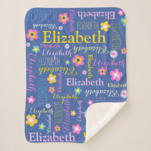 Blue pink yellow girls Elizabeth name blanket