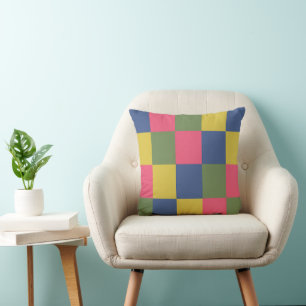 Blue Pink Yellow Green Chequerboard Throw Pillow
