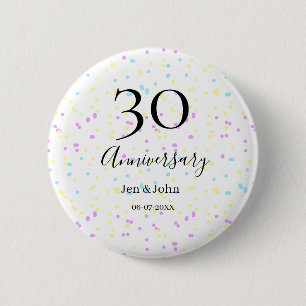 Blue pink yellow polka dots 30th anniversary name  2 inch round button