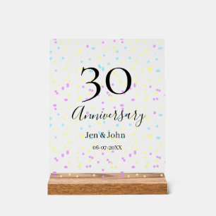 Blue pink yellow polka dots 30th anniversary name  acrylic sign