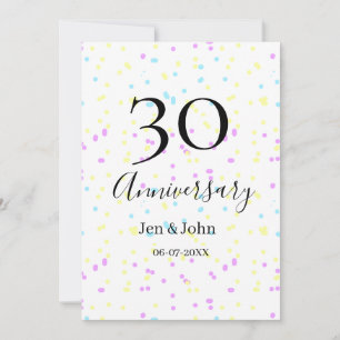 Blue pink yellow polka dots 30th anniversary name  invitation