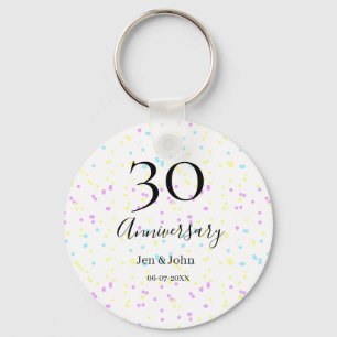Blue pink yellow polka dots 30th anniversary name  keychain