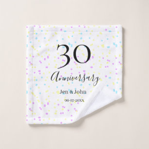Blue pink yellow polka dots 30th anniversary name  wash cloth