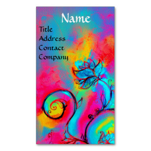 BLUE PINK YELLOW WHIMSICAL FLOWERS 	Magnetic BUSINESS CARD