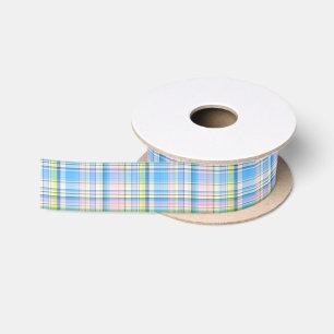 Blue Pink Yellow Wht Preppy Madras Satin Ribbon