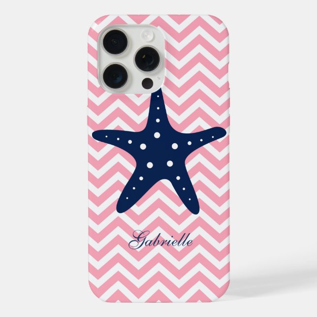 Blue & Pink Zigzags Pattern Starfish iPhone Case (Back)